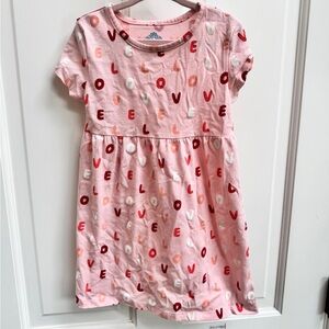Thereabouts 4T Girls Pink Short Sleeve Dress with Love Pattern Valentine’s Day